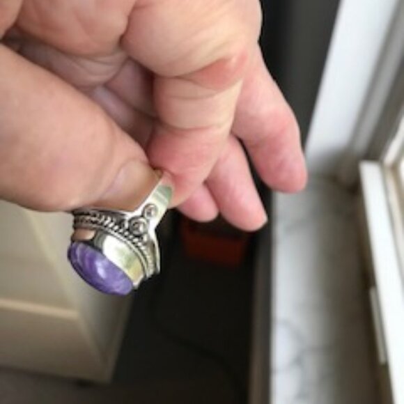 Natural Purple Charoite Ring size 7 Solid Silver - Picture 3 of 4
